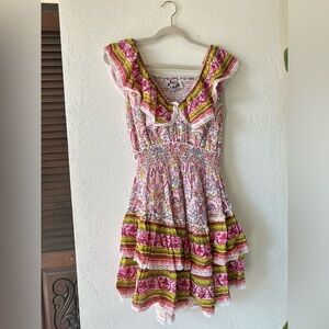 Anthropologie Barok Paris Boho Floral Colorful Gypsy Ruffle Dress S